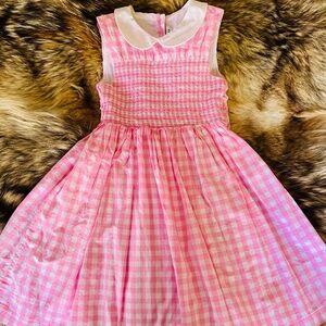 Beautiful Janie and Jack pink gingham plaid smocked dress Size 5